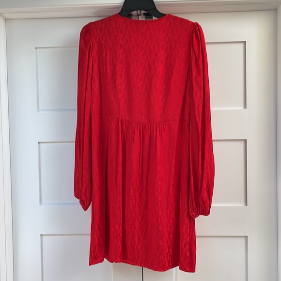 MAJE Smocked leopard jacquard dress red. Size 4 - Picture 6 of 8